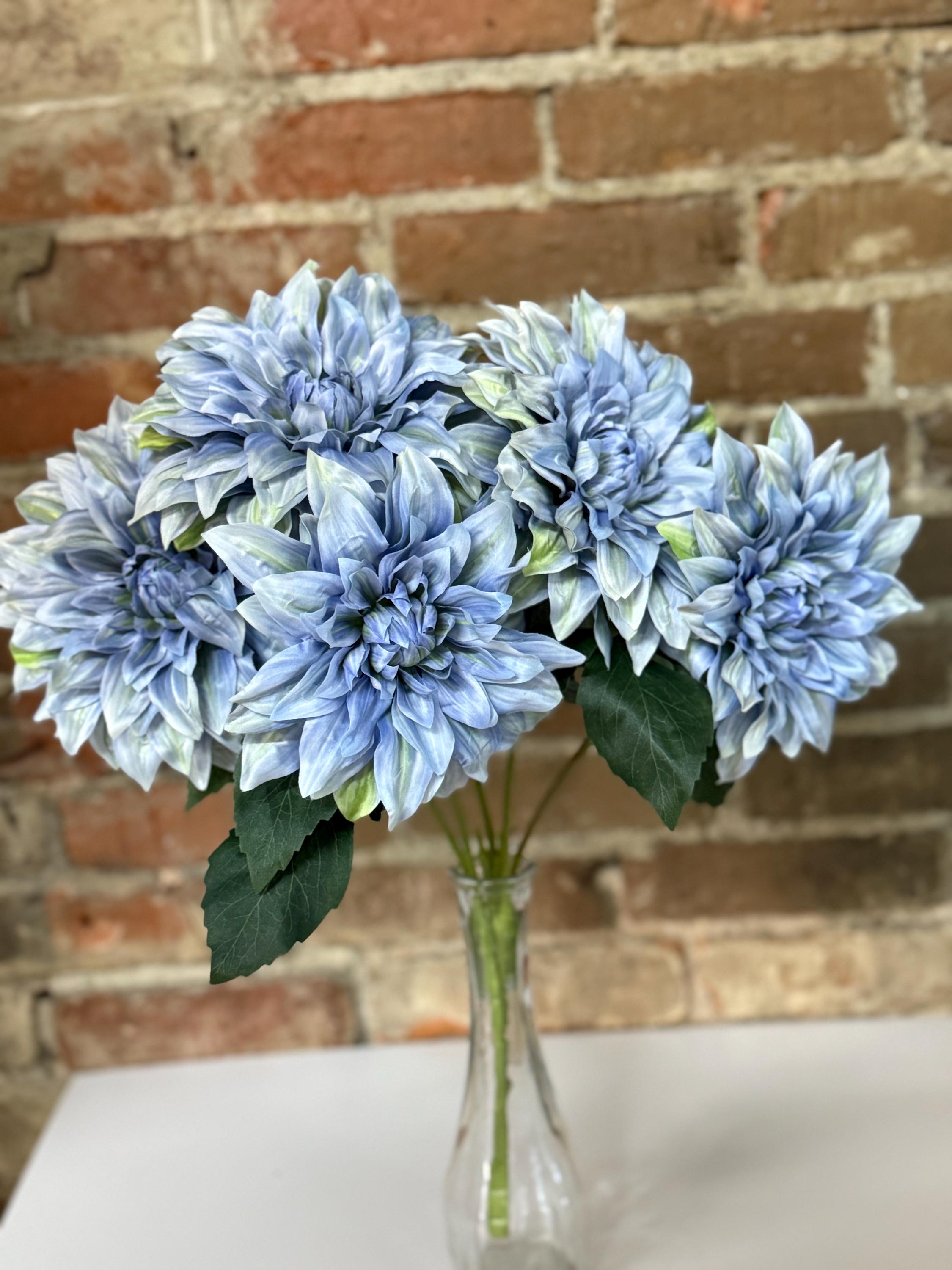 Dahlia Bush, Blue Dahlia, 5 Flowers, 18", Floral and Vase Filler, Wreath Embellishment Supply, Floral Supply, Weddings, 85871