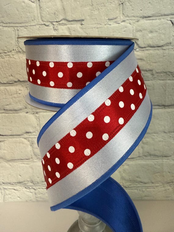 Red White and Blue Wired Ribbon 2.5” X 10 Yards, July 4th