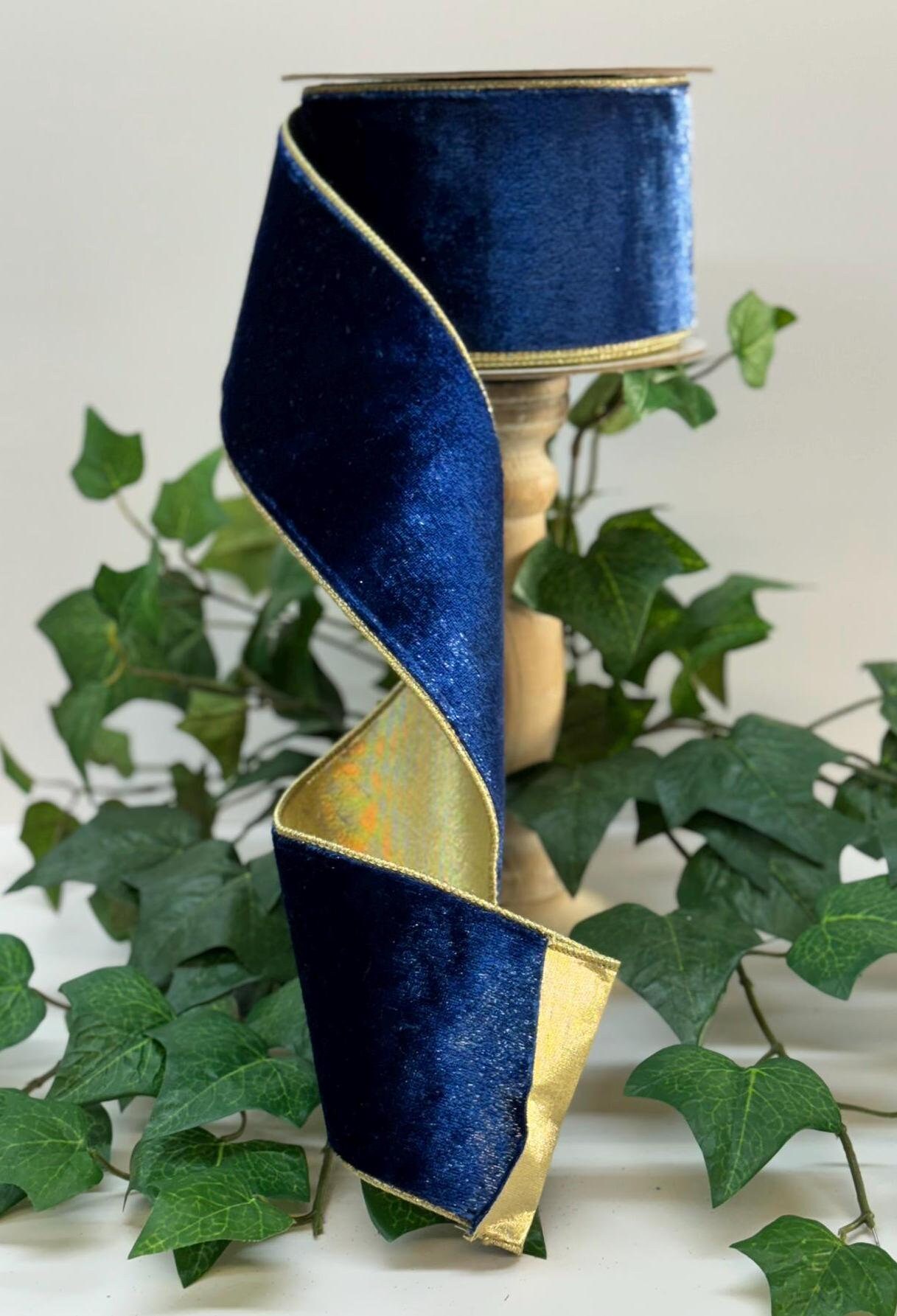 Royal Blue Velvet Backed W/ Gold, Wired Ribbon, 4
