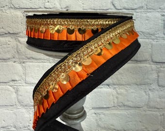 Black and Orange Trick or Pleats 1.5" x 10yd Farrisilk Wired Ribbon RK730-52
