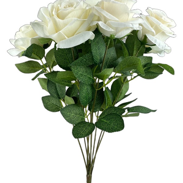 Cream Celine Rose Bush x 9, 20”, Farmhouse Floral, Wreath Embellishment Supply, Wedding Bouquets, Valentines Day, Christmas Floral