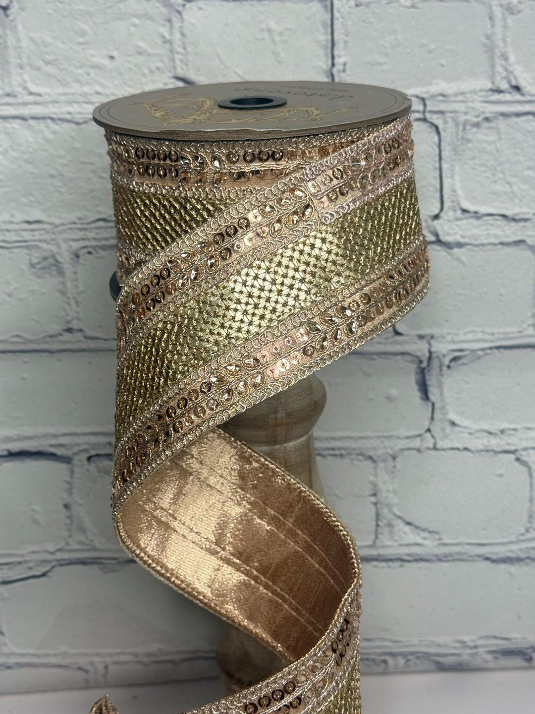 Jewled Ribbon Rose Gold Jeweled Sequin Ribbon, 2.5