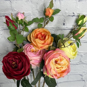 Cabbage Rose with bud 24”, Farmhouse Country Floral, Wreath Embellishment Supply, Wedding Bouquets 257070