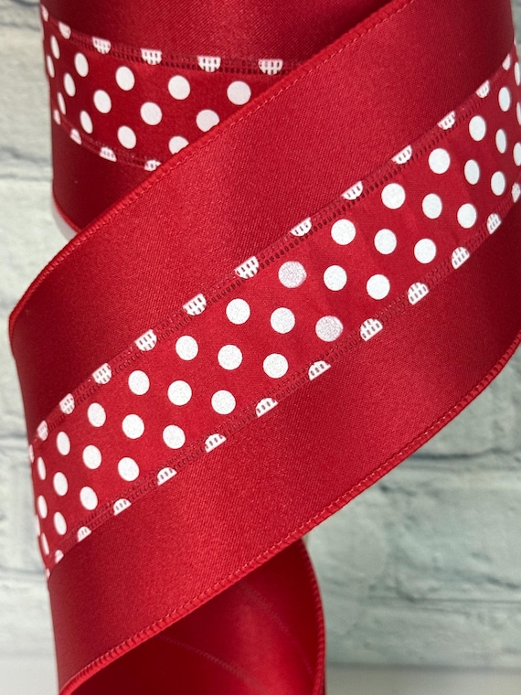 Solid Red With White Mini Polka Dots Thick Satin, Sleek
