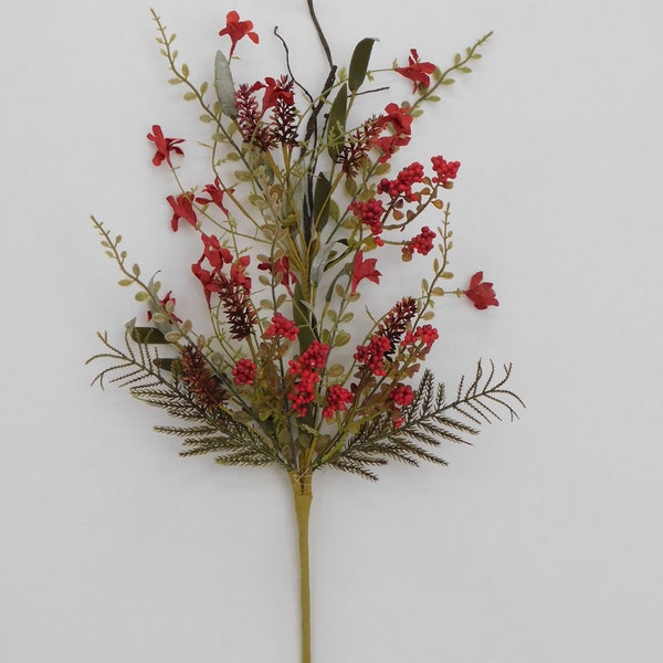 Red Lavender Berry Spray, Twigs and Greenery Filler Spray 24”, Wreath Embellishment Supply, Floral Supply, Floral Bushes, July 4th, 63048