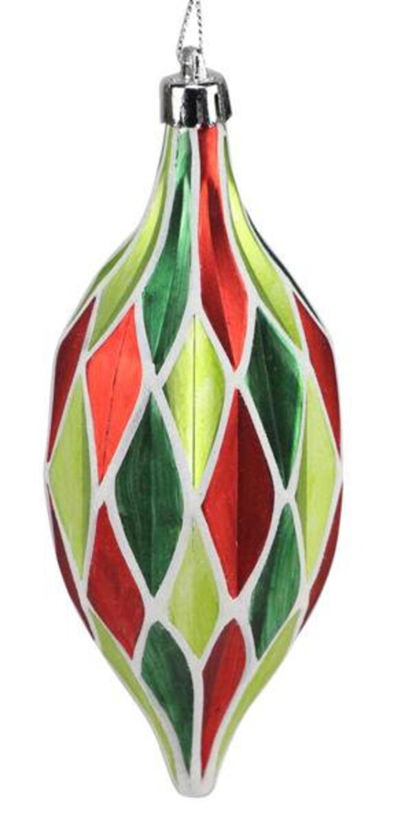 Ornament, Red Lime Emerald Matte Diamond Cut Finial 6.25