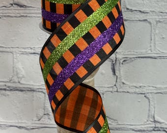 Halloween Glitter Stripe 2.5” x 10 Yards,  Ribbon for Wreaths, Crafts or Floral Designs, RG882720