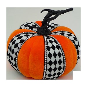 Pumpkin Velvet Harlequin Rhinestone 6" high, Fall, Halloween, Thanksgiving