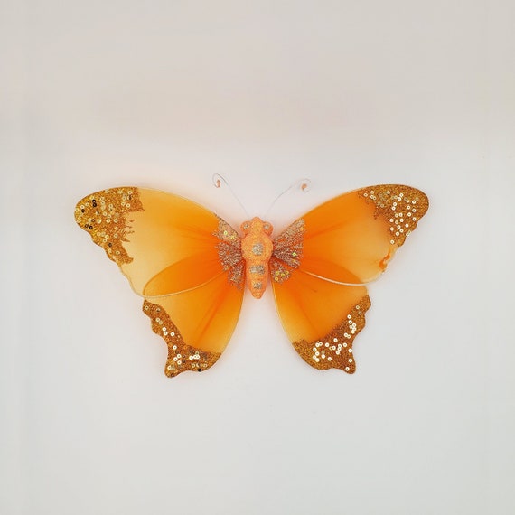 Nylon 10" Butterfly Orange,  Butterfly Decor, Spring Easter or Summer Wreath Embellishment PRBF1006