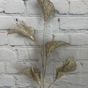 Calla Lily, Champagne Gold, Metallic Mesh 27”, Christmas Tree Spray, Glitter Pick for Wreaths, Centerpieces, Swags, Garlands MTX62065