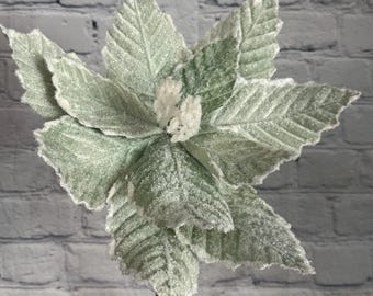 Mint Green Glitter Velvet Snow Edge Poinsettia Stem 24" Winter Spray for Wreaths, Centerpieces, Swags, Garlands and Christmas MTX66886