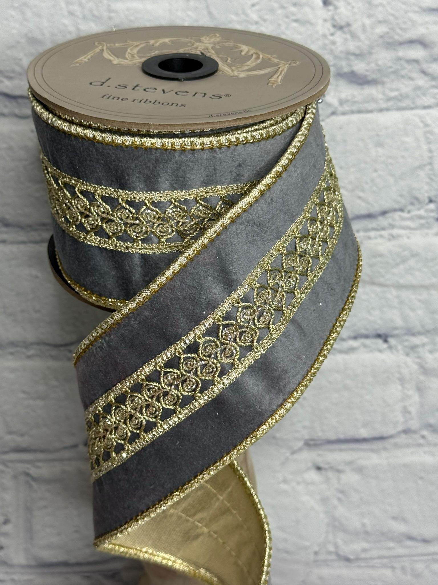 新品) LETICIA Ribbon-VELVET Platinum Velvet 2.5” X 5 Yards, D. Stevens Premium Ribbon, 87-1438