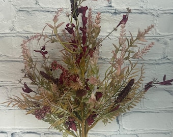 Burgundy Fern and Heather Greenery Filler Spray 20”, Wreath Embellishment Supply, Floral Supply, Floral Bushes