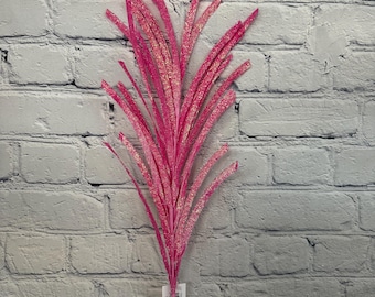 Bright Pink Glittered Paper Grass Spray 31”,  Wreath Embellishment Supply, Floral Supply, Floral Bushes, XS110122
