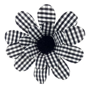 Gingham Black and White Sunflower, Black and White Gingham Daisy, Country Farmhouse Floral, Summer Flower Spray. Springtime Picnic Décor