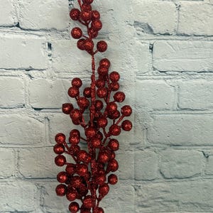 Berry Cluster Spikes Christmas Red 24&quot;, Red Glittered Ball Spray, Valentine Wreath Embellishment, Christmas Home Decor, MTX68969