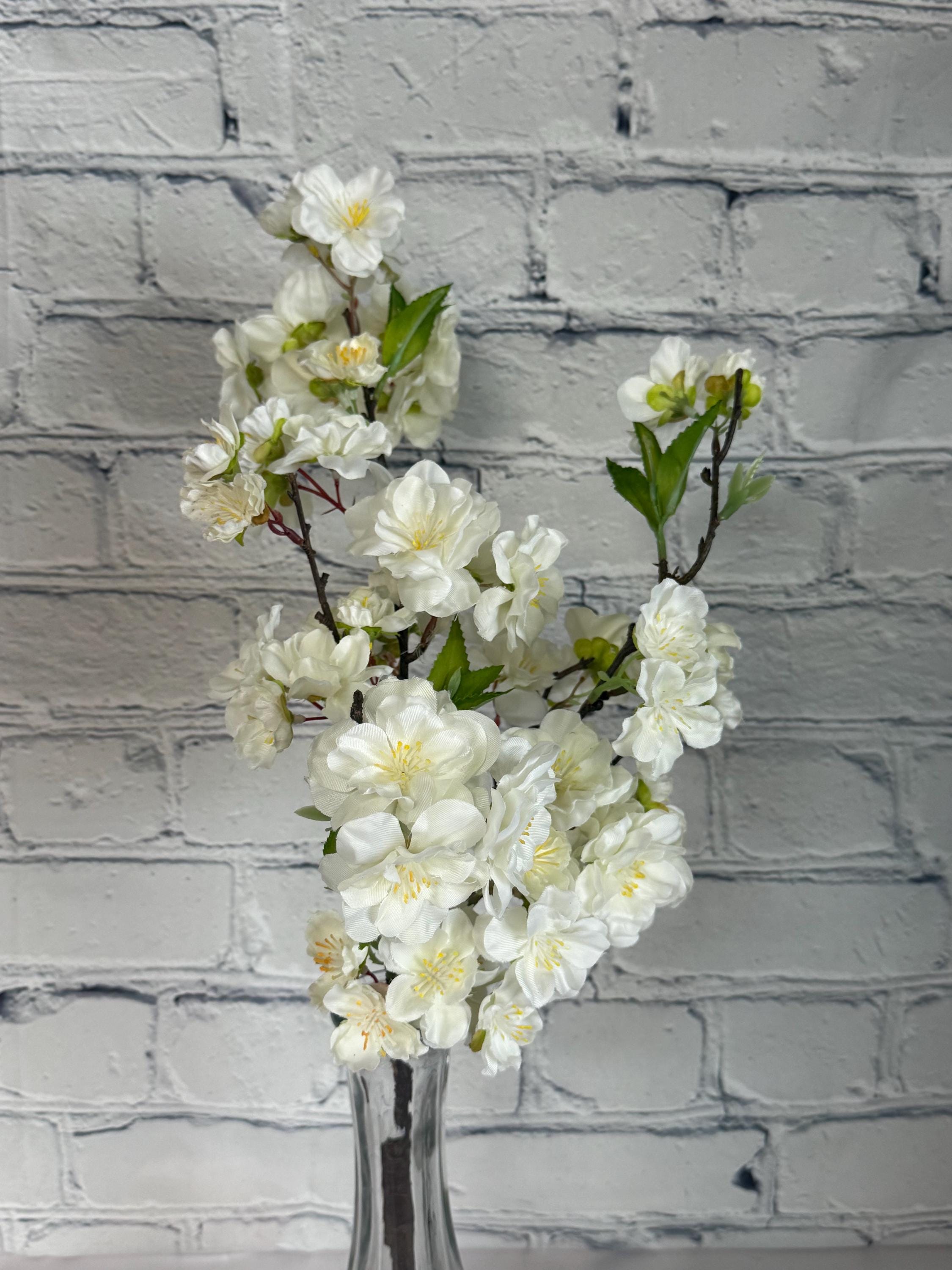 Cream Sweet Cherry Blossom Pick 18”, Floral Stems for Wreath and