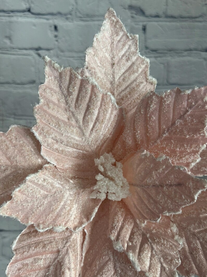 Pink Glitter Velvet Snow Edge Poinsettia Stem 24" Winter Spray for ...