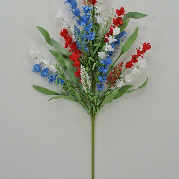Red, White and Blue Patriotic Larkspur 28”, Patriotic Wreath Embellishment, Red White and Blue For July 4th Decor 63896