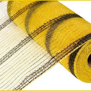 Gold with Black Wide Stripe tinsel foil Mesh  10.25&quot; X 10 Yards RY840172