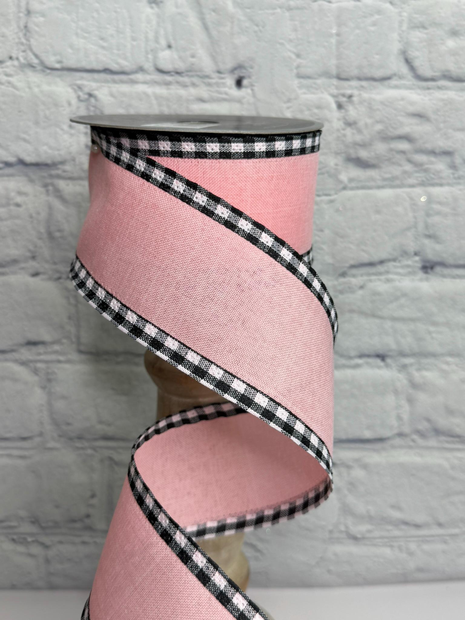 Blush Buffalo Check Border Wired Ribbon, 2.5