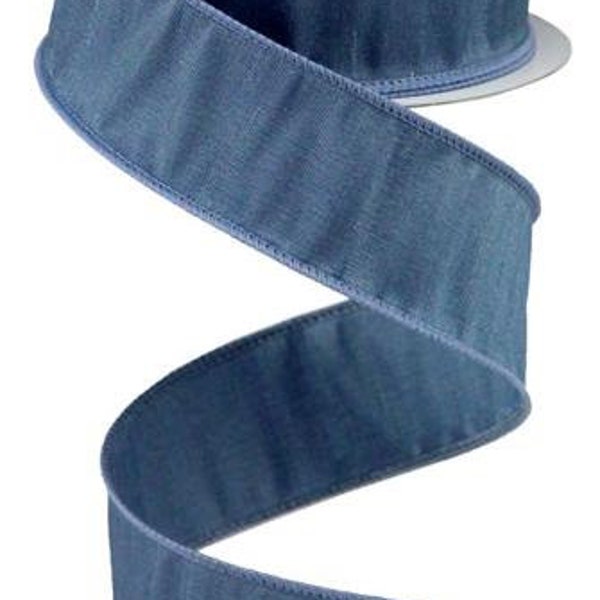 Smoke Blue Faux Dupioni Wired Ribbon 1.5” x 10 Yards,  Ribbon for Wreaths, Crafts or Floral Designs RD1101H5