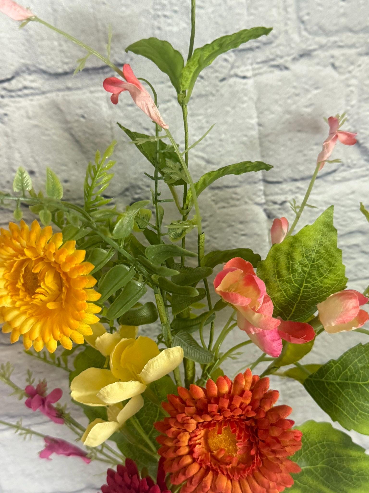 Mixed Spring or Summer Flower Pick 19”, Yellow, Red & Orange