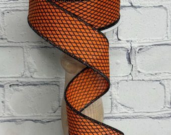 Orange & Black Mini Harlequin Ribbon – 1" x 10yd – Wired Edge – Halloween Craft Ribbon, RGF169820