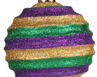 Ornament, Mardi Gras, Groove Ball 4", Accent for Wreaths, Wreath Embellishment Supplies, Mardi Gras Tree XY4958LA