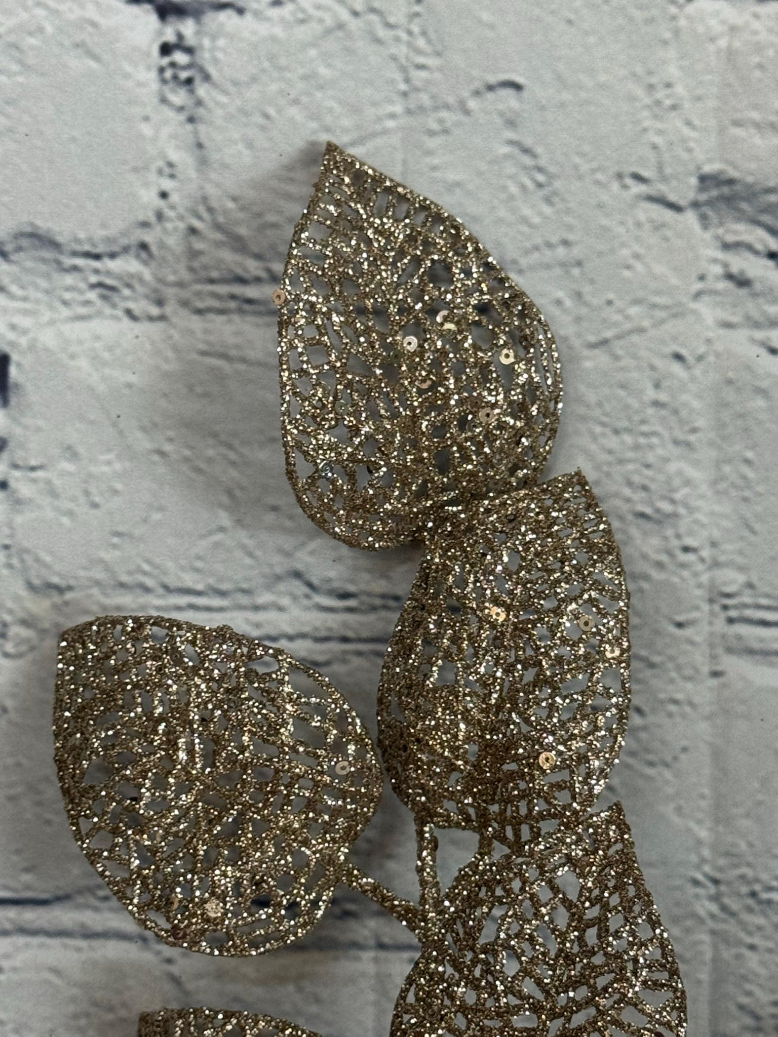 Platinum Lace Glitter Leaf Spray 25”, Christmas Tree Spray