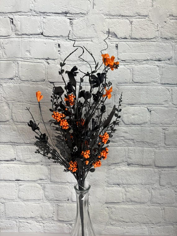 Halloween Mixed Orange Spray With Berries, Twigs and Greenery