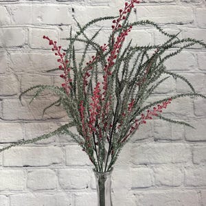 Frosted Willow and Berries 21 In, Winter Greenery Bush, Branch Stem, Wreath Embellishment Supply, Floral Supply, 81823