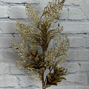 Gold Glitter Leaves Bush 28”, Christmas Tree Spray, Glitter Pick for Wreaths, Centerpieces, Swags, Garlands or DIY Projects, 32061-GOLD