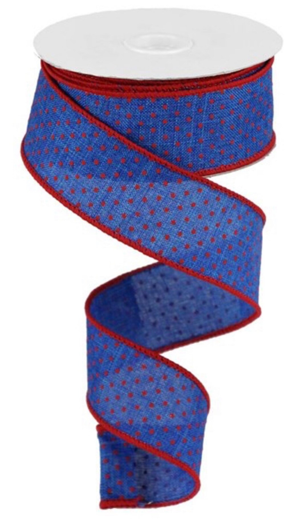 Royal Blue Burlap Ribbon With Red Swiss Dots Wired Ribbon 1.5” X 10 ...