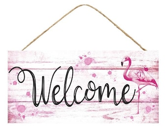 Flamingo Welcome Sign 12.5" L x 6" H, Signs, Wreaths, Wreath Embellishment Supplies, AP8229