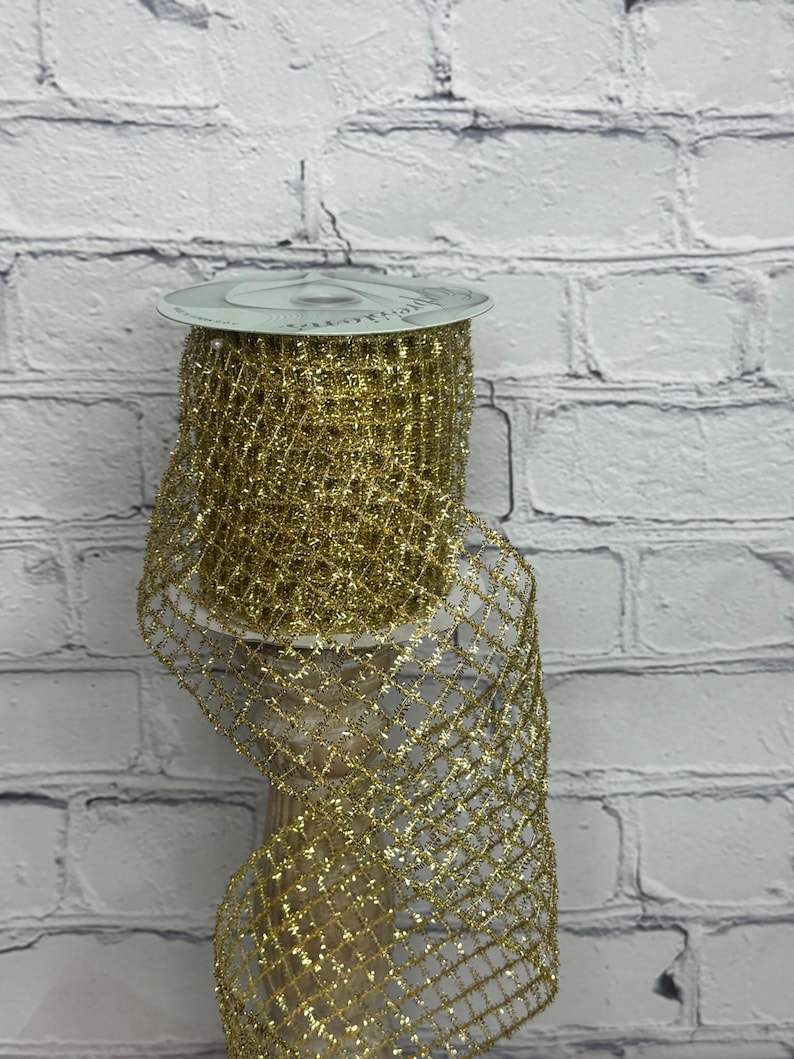 Tinsel Mesh Gold Netting Ribbon, 4.25” X 10 Yds, Mardi Gras, Christmas ...