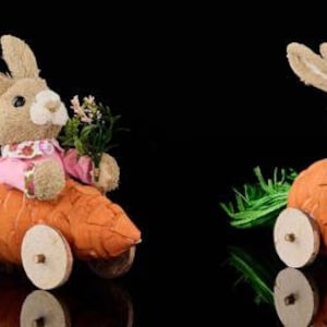 Rabbit w/ Carrot Car, 16&quot;L x 9&quot;H Easter Decor, Wreath Arrangement or Craft Supply