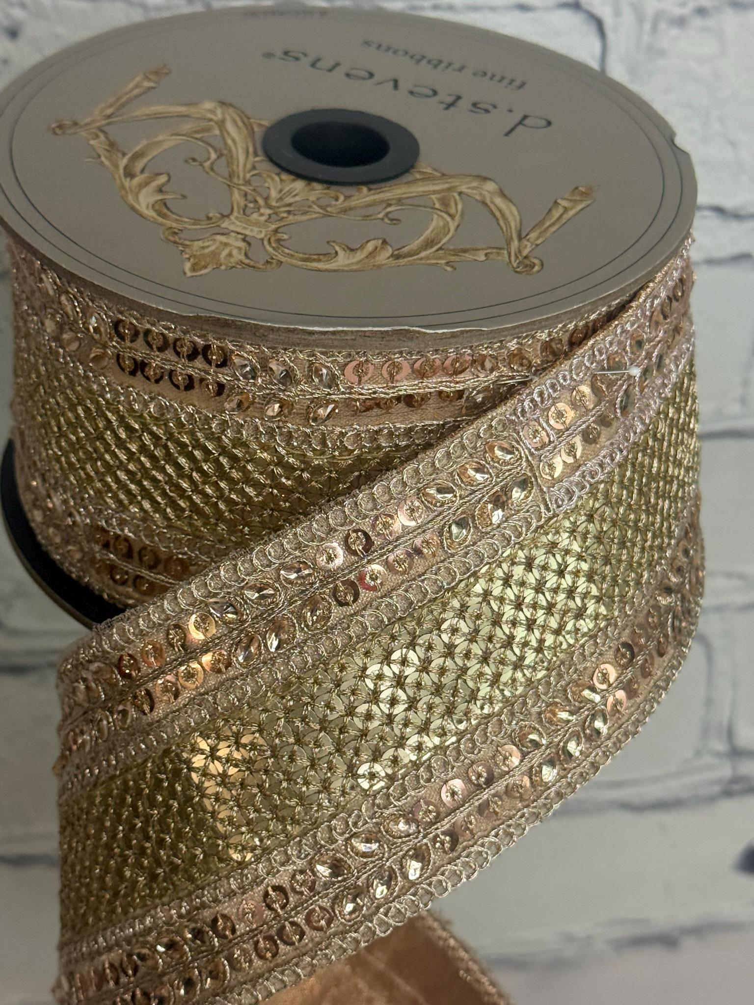 Jewled Ribbon Rose Gold Jeweled Sequin Ribbon, 2.5