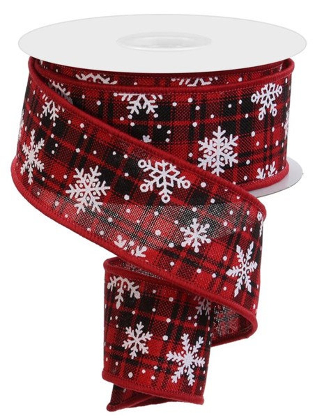 Black and Red Plaid Snowflake 1.5” Wired Christmas Ribbon, Holiday ...