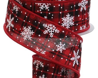 Ruban de Noël câblé flocon de neige noir et rouge de 1,5 po., ruban de vacances, ruban d'hiver RGE1312MA