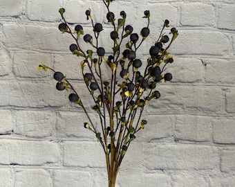 Wild Berry Spray – Blue Wooden Berries , 22" Wreath Embellishment Supply, Floral Supply, Artificial berry Pick 65135