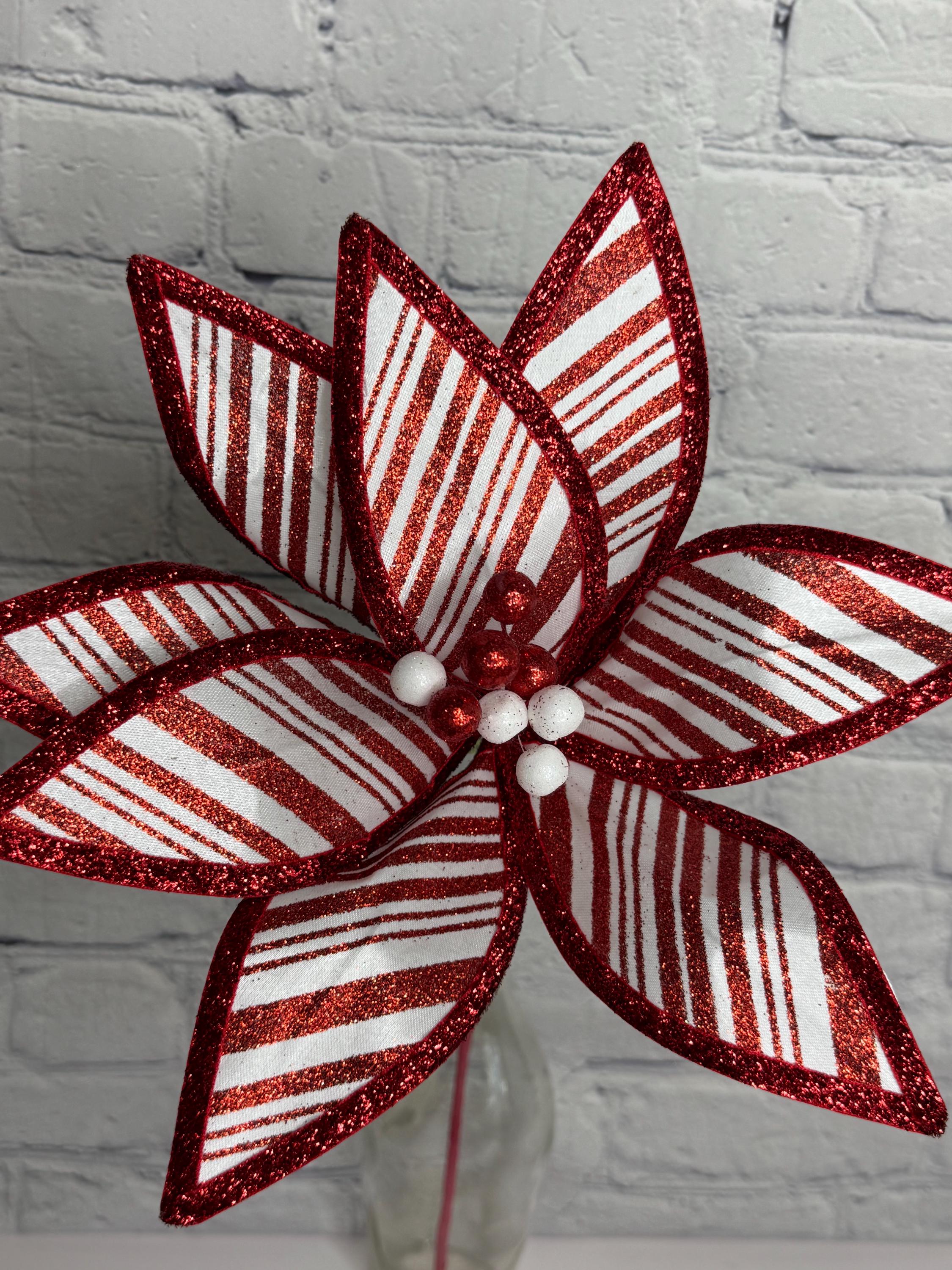 Poinsettia, Red and White Peppermint 12" Dia Christmas Accents for ...