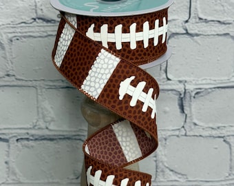 Football Lace Wired Ribbon 1.5” x 10 Yds, Spring, Summer , Sports Ribbon for Wreaths or Floral Designs RG1092