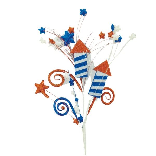 Red, White and Blue Rocket Curl X 2 Spray28”, Patriotic Wreath Embellishment, Red White and Blue Firecracker Spray For July 4th Decor