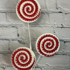 Peppermint Lollipop Christmas Red & White Spray X 3, Winter Spray for Wreaths, Centerpieces, Swags, Garlands,  Christmas, or Valentine 63572