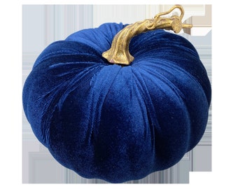 Navy Blue Velvet Pumpkin 5" high 7" Dia, Fall, Halloween, Thanksgiving