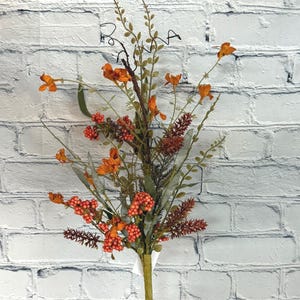 Orange Lavender Berry Spray, Twig and Greenery Filler Spray 24”, Wreath Embellishments, Floral Supply, Floral Bushes, Fall 60919, 63048