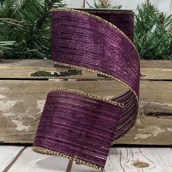 Purple Sheer Vertical Line 2.5 ” X 10 Yards Wired Ribbon, D Purple Sheer Vertical Line 2.5 ” X 10 Yards Wired Ribbon, D