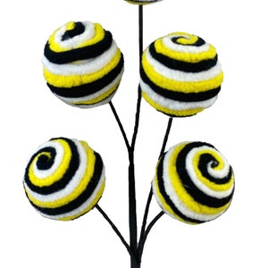 Chenille Ball Yellow Black and White Stripe x5 17", Bee decor, Spring and Easter Wreath Embellishment Spray 63239YWBKWT