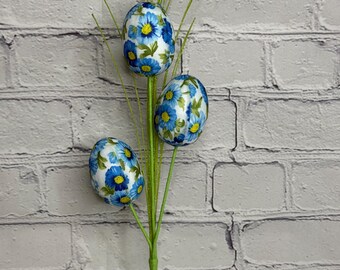 Blue Floral Egg Pick 18”, Easter Spray, Spring Spray, Wreath, Craft, Floral and Garden Supply, 63199BL